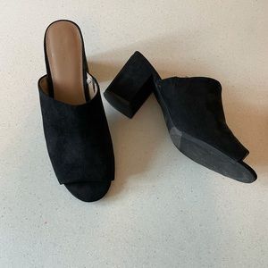 Merona sueded heeled mules